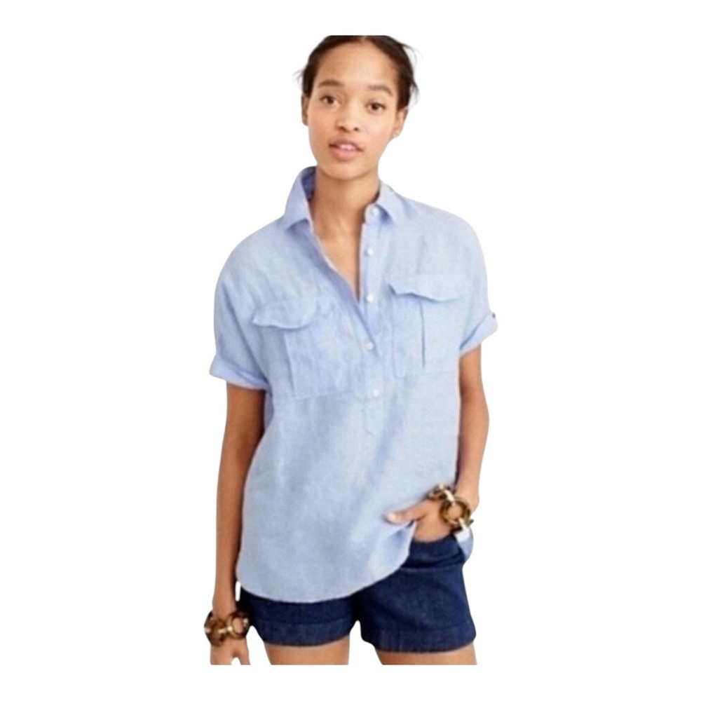J. Crew Baird McNutt 100% Linen Popover
Shirt Short Sleeve French Blue Size 0